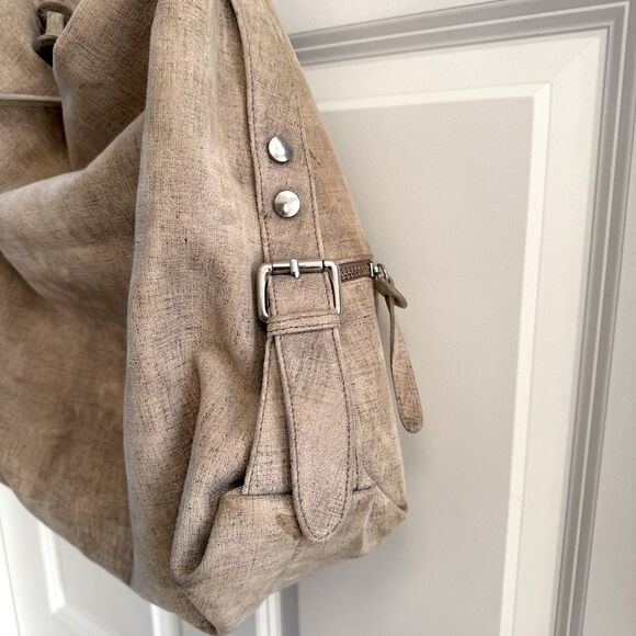 Donald Pliner tan silver hobo bag tote purse suede - Picture 6 of 15